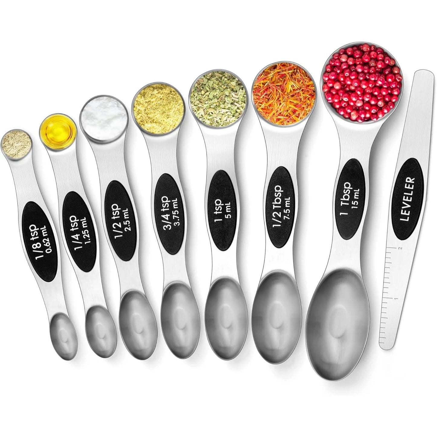 8-Piece Magnetic Stainless Steel Measuring Spoon Set — Dual-Sided, Stackable, Fits in Spice Jars | For Dry & Liquid Ingredients