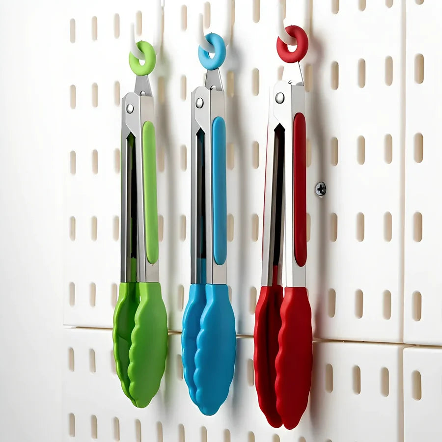 Anti-Slip Stainless Steel Cooking & Serving Tongs – Heat-Resistant Silicone Food Clip for Kitchen & BBQ