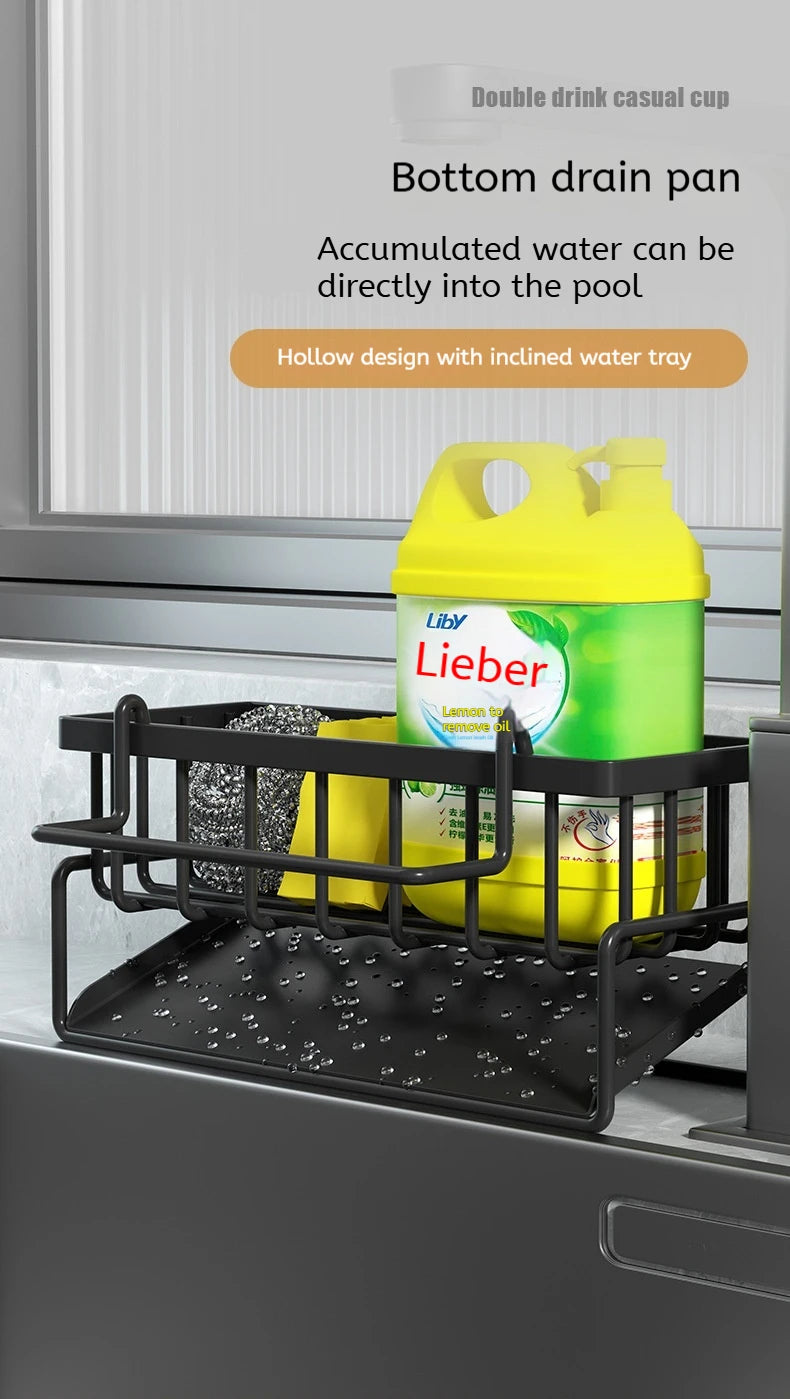 Stainless Steel Sink Drain Rack – Sponge Holder, Soap Tray & Faucet Organizer Shelf for Kitchen Storage