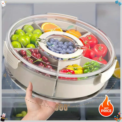 Rotatable Divided Snack & Fruit Tray with Lid – Modern Handheld Food Storage Display Box for Home & Living Room