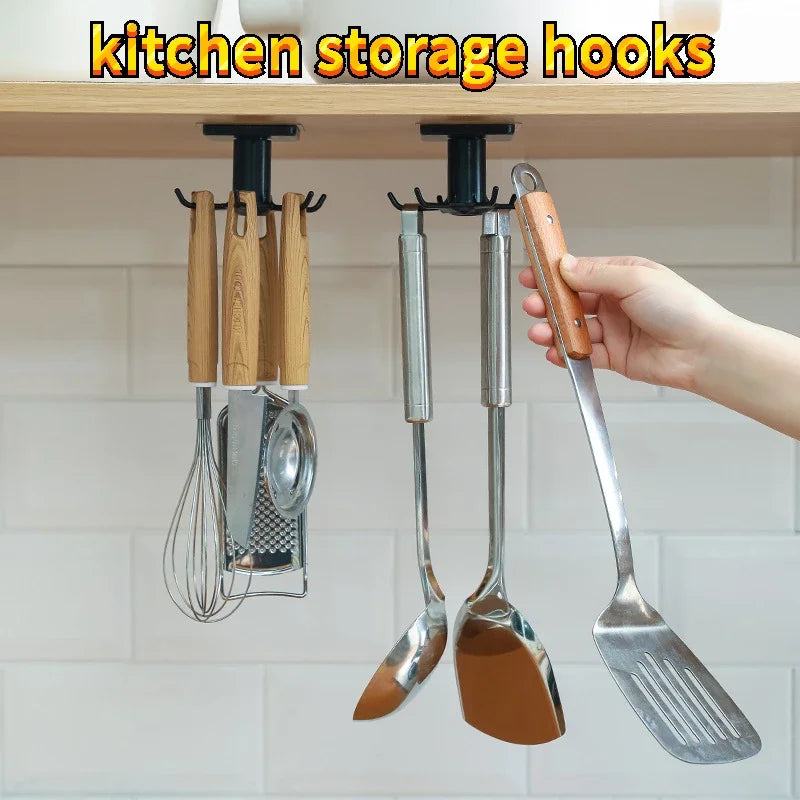 2PCS Kitchen Hook Organizer – Wall-Mounted Hanger & Dish Lid Rack for Cups, Utensils & Bathroom Storage (6 Hooks, PP/ABS)