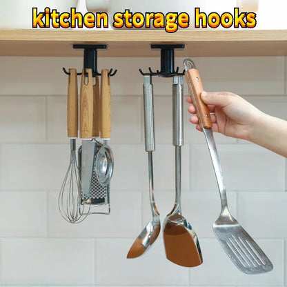 2PCS Kitchen Hook Organizer – Wall-Mounted Hanger & Dish Lid Rack for Cups, Utensils & Bathroom Storage (6 Hooks, PP/ABS)