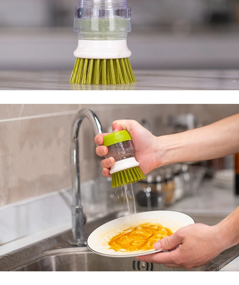 Dish Brush with Soap Dispenser – Multi-Use Soap Dispensing Palm Scrub Brush for Kitchen & Household