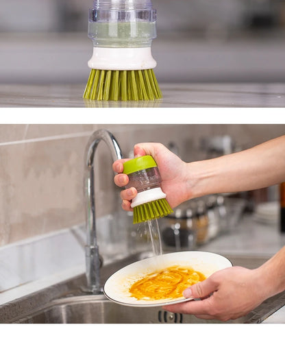 Dish Brush with Soap Dispenser – Multi-Use Soap Dispensing Palm Scrub Brush for Kitchen & Household