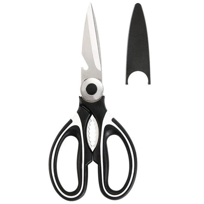Stainless Steel Multifunctional Kitchen Scissors – Heavy-Duty Chicken Bone Shears with Bottle Opener, Nutcracker & Protective Cover