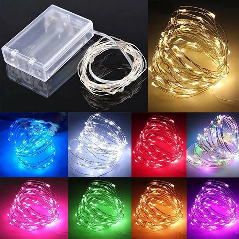 Peach Forest Fairy Light LED Copper Wire String – Battery Powered 1–10M Decorative Light for Bedroom, Garden, Party & Wedding