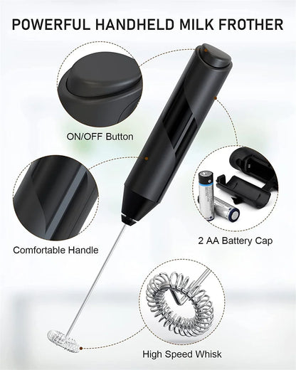 Electric Milk Frother Foam Maker – Portable Battery-Powered Coffee Mixer & Drink Whisk