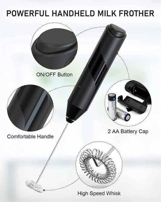 Electric Milk Frother Foam Maker – Portable Battery-Powered Coffee Mixer & Drink Whisk