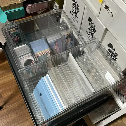 Acrylic Compartment Flip Box – Transparent Photocard Organizer & Display Case for K-Pop Cards, Stationery & Small Items
