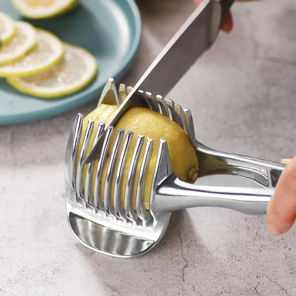 Stainless Steel Handheld Fruit Slicer Clip – Lemon, Orange, Tomato & Onion Cutter