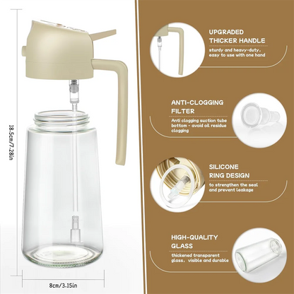 16oz/470ML Glass Oil Dispenser with Automatic Flip Lid — 2-in-1 Kitchen Bottle & Cooking Sprayer