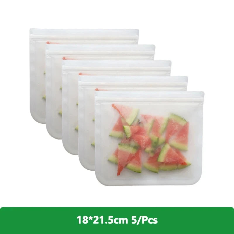 Reusable PEVA Ziplock Storage Bags – BPA-Free, Leak-Proof Freezer & Lunch Bags (1/5/10 Pcs)