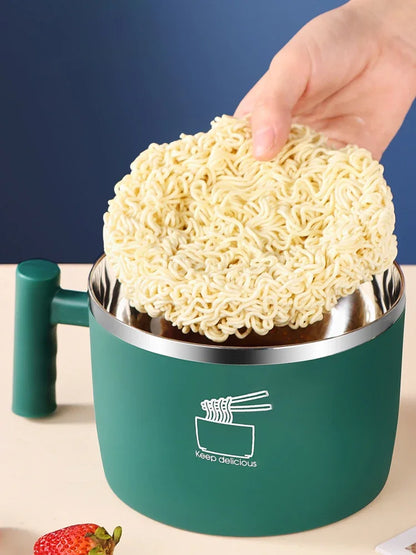 Stainless Steel Instant Noodle Bowl with Lid – Portable, Sealed & Drainable Food Container