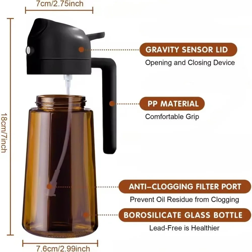 470ML Dark Glass Oil Sprayer – Light-Blocking Olive Oil Dispenser for Cooking, Air Fryer, BBQ & Seasoning