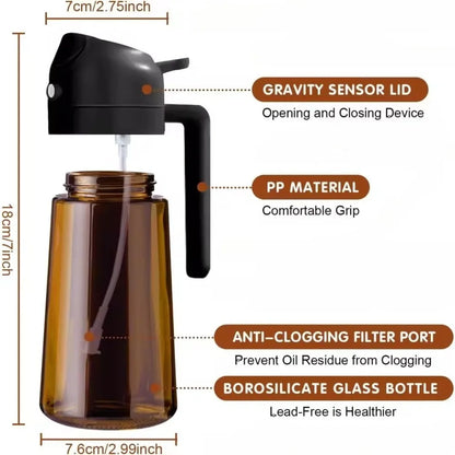 470ML Dark Glass Oil Sprayer – Light-Blocking Olive Oil Dispenser for Cooking, Air Fryer, BBQ & Seasoning