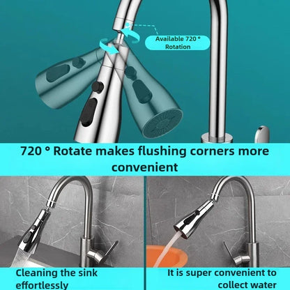 360° Rotatable Chrome Kitchen Faucet Spout – Splash-Proof, High-Pressure 3-Mode Nozzle Replacement (Easy Install)