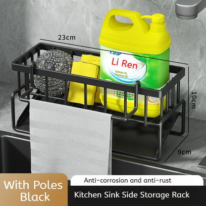 Stainless Steel Sink Drain Rack – Sponge Holder, Soap Tray & Faucet Organizer Shelf for Kitchen Storage