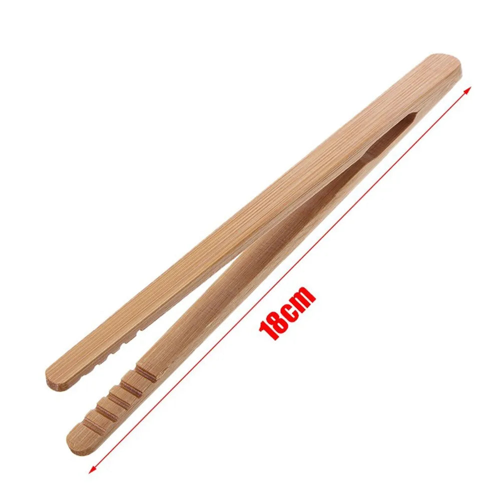 2-Piece 18cm Natural Bamboo Kitchen Tongs – Heat-Resistant Toast, Salad & Teaware Clips