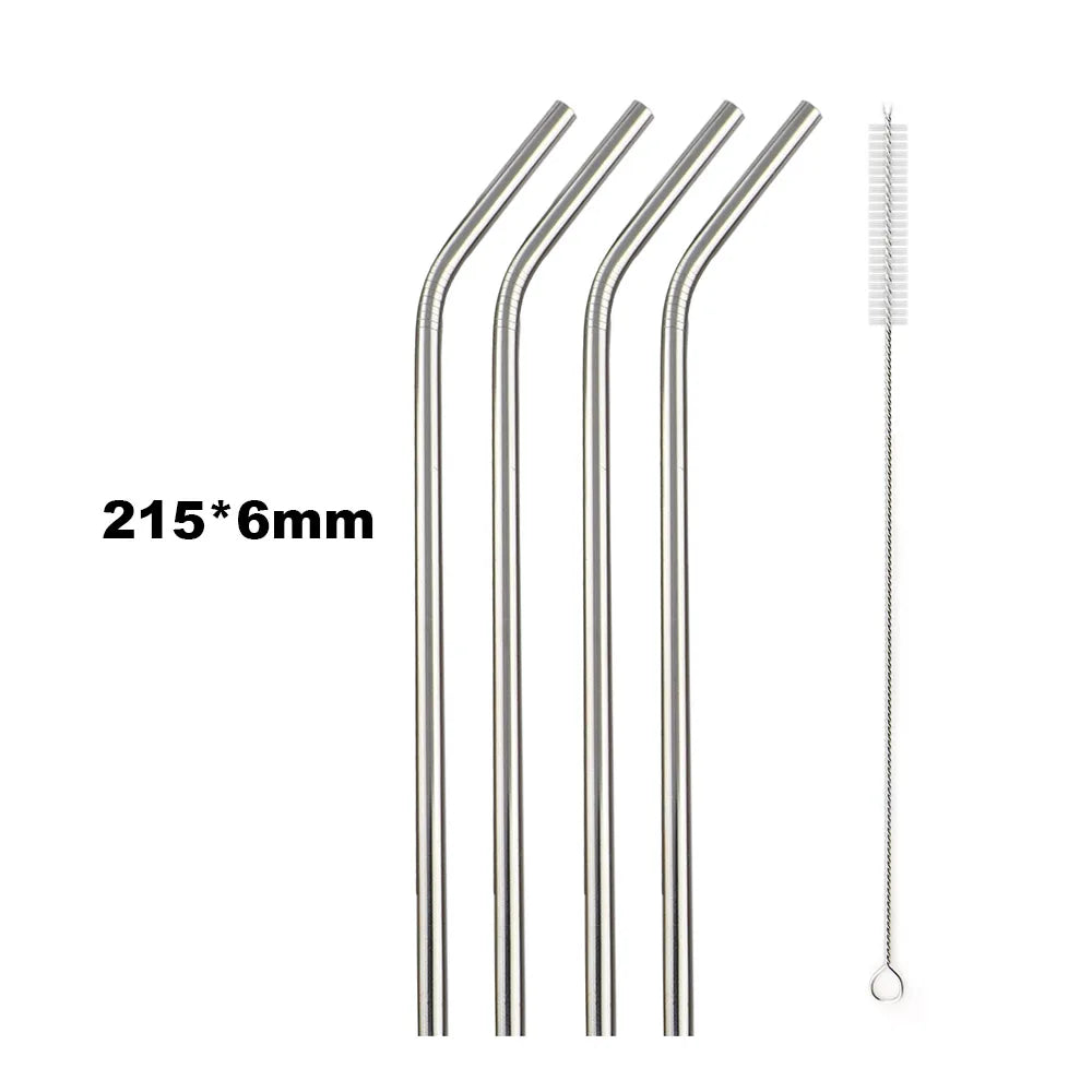 Premium 304 Stainless Steel Reusable Metal Drinking Straws – Straight & Bent Straws with Cleaning Brush | Eco-Friendly Bar & Kitchen Accessory