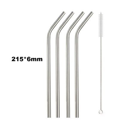 Premium 304 Stainless Steel Reusable Metal Drinking Straws – Straight & Bent Straws with Cleaning Brush | Eco-Friendly Bar & Kitchen Accessory