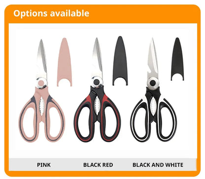 Stainless Steel Multifunctional Kitchen Scissors – Heavy-Duty Chicken Bone Shears with Bottle Opener, Nutcracker & Protective Cover