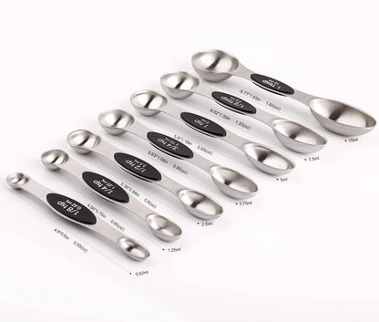 Magnetic Measuring Spoons Set of 8 Stainless Steel Stackable Dual Sided Nesting Teaspoons and Tablespoons for Measuring Dry and Liquid Ingredients