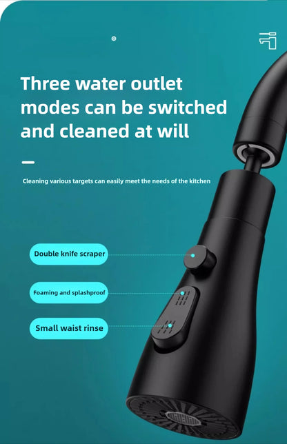 360° Rotatable Chrome Kitchen Faucet Spout – Splash-Proof, High-Pressure 3-Mode Nozzle Replacement (Easy Install)