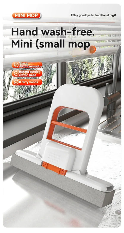 Foldable Handheld Sponge Mop – Portable Wet & Dry Dual-Use Mini Floor Cleaner with Self-Squeeze Design