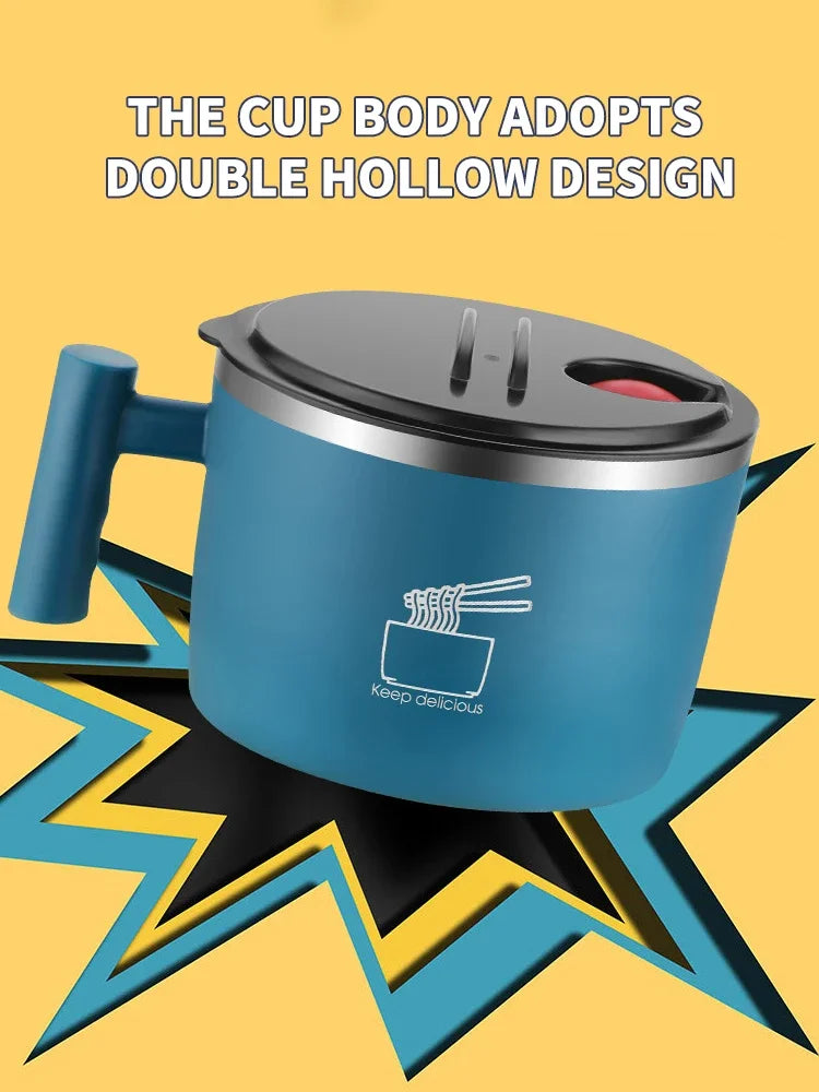 Stainless Steel Instant Noodle Bowl with Lid – Portable, Sealed & Drainable Food Container