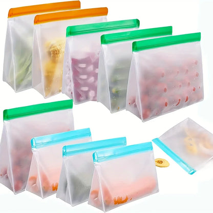 Reusable Silicone & PEVA Stand-Up Food Storage Bag – Leakproof, Freezer-Safe, Eco-Friendly Ziplock Fresh Bag