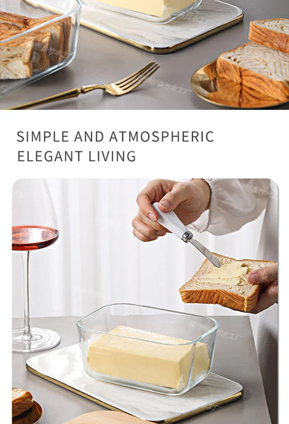 Transparent Glass Butter Dish with Bamboo Lid And Knife Ceramic Sealed Jar Cheese Preservation Refrigerator Simple Design