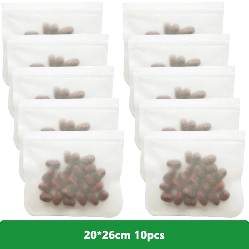 Reusable PEVA Ziplock Storage Bags – BPA-Free, Leak-Proof Freezer & Lunch Bags (1/5/10 Pcs)