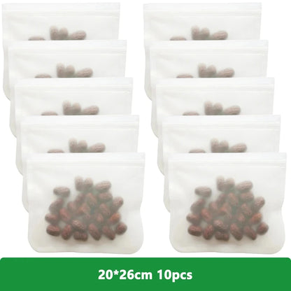 Reusable PEVA Ziplock Storage Bags – BPA-Free, Leak-Proof Freezer & Lunch Bags (1/5/10 Pcs)