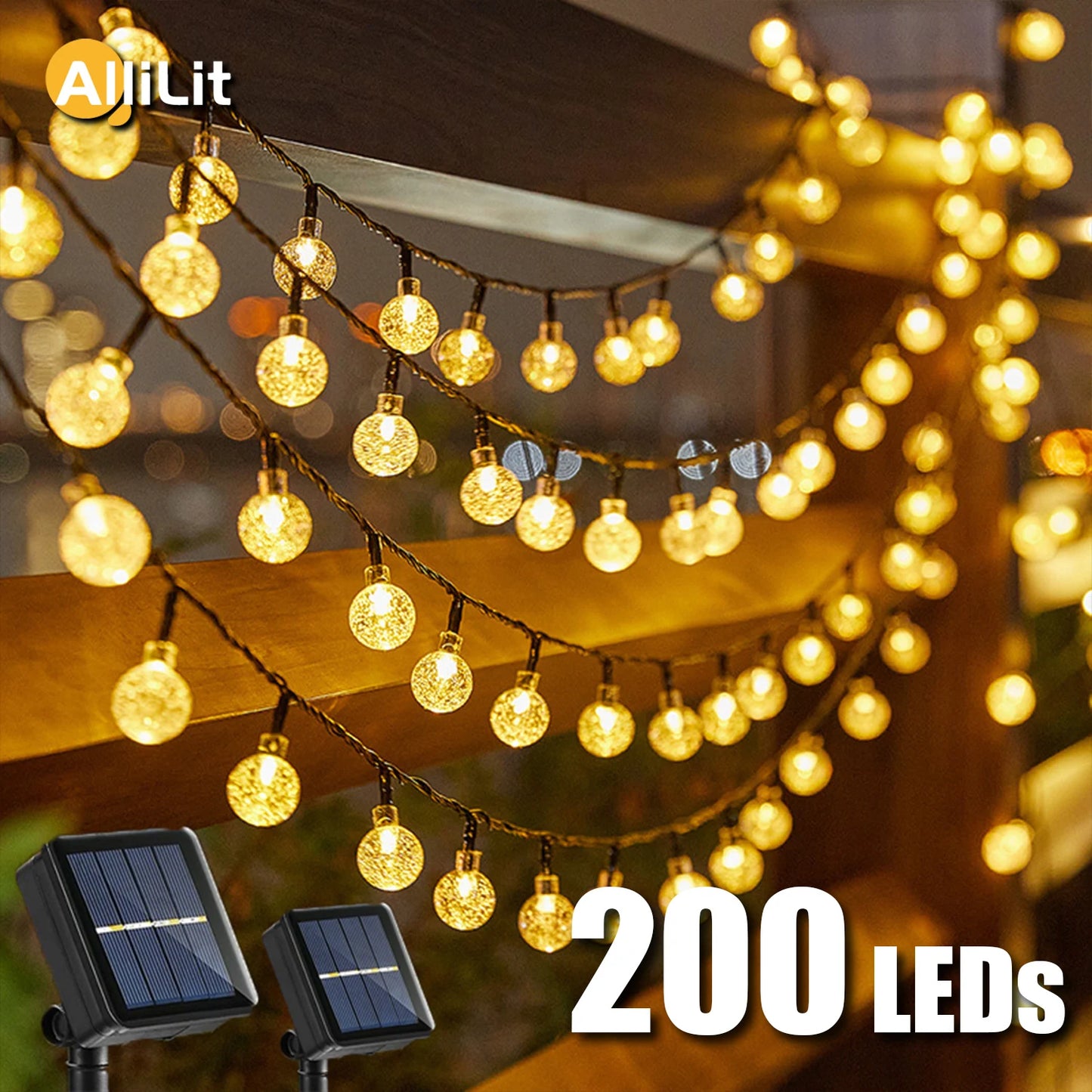 Outdoor Solar Crystal Ball String Lights – 200 LED Waterproof Fairy Garland for Christmas, Garden, Camping & Parties (IP65)
