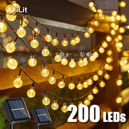 Outdoor Solar Crystal Ball String Lights – 200 LED Waterproof Fairy Garland for Christmas, Garden, Camping & Parties (IP65)