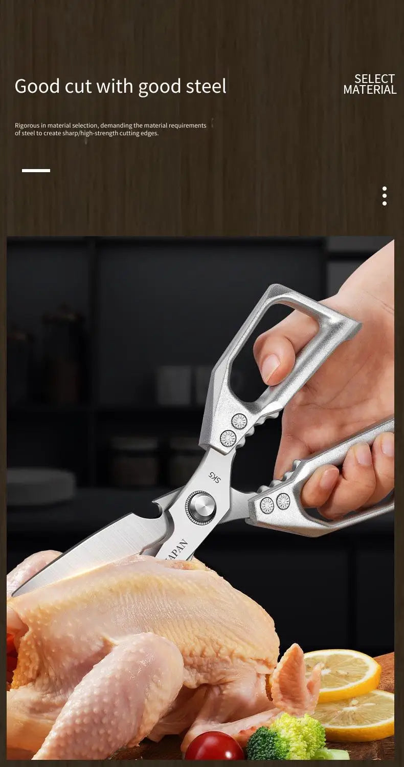 Stainless Steel Heavy-Duty Kitchen Scissors – Multi-Functional Bone Cutter for Chicken, Fish, Meat, Fruits & Vegetables