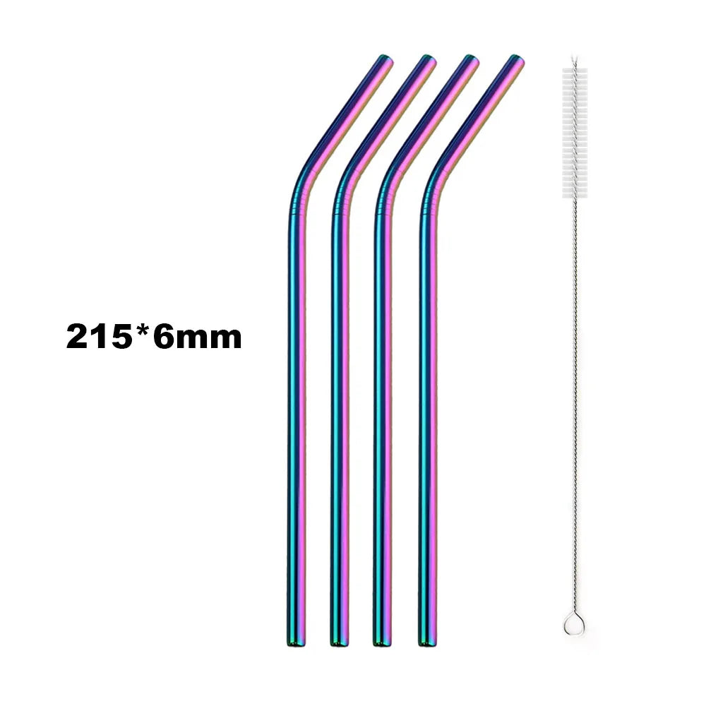Premium 304 Stainless Steel Reusable Metal Drinking Straws – Straight & Bent Straws with Cleaning Brush | Eco-Friendly Bar & Kitchen Accessory