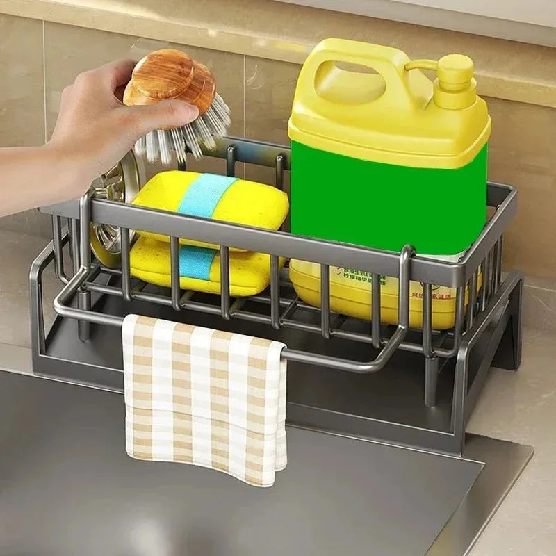 Multifunctional Sponge Rack & Sink Drainer – Kitchen Shelf Organizer for Sponges, Rags, Brushes & Dish Soap