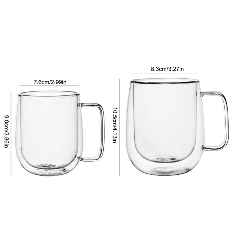 Double Wall Glass Coffee Cup With Handle – 150–350ml Heat-Resistant Borosilicate Mug for Hot & Cold Drinks