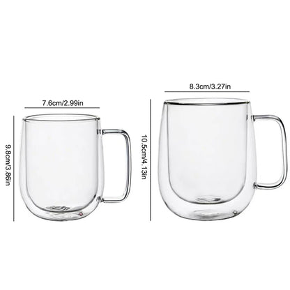 Double Wall Glass Coffee Cup With Handle – 150–350ml Heat-Resistant Borosilicate Mug for Hot & Cold Drinks