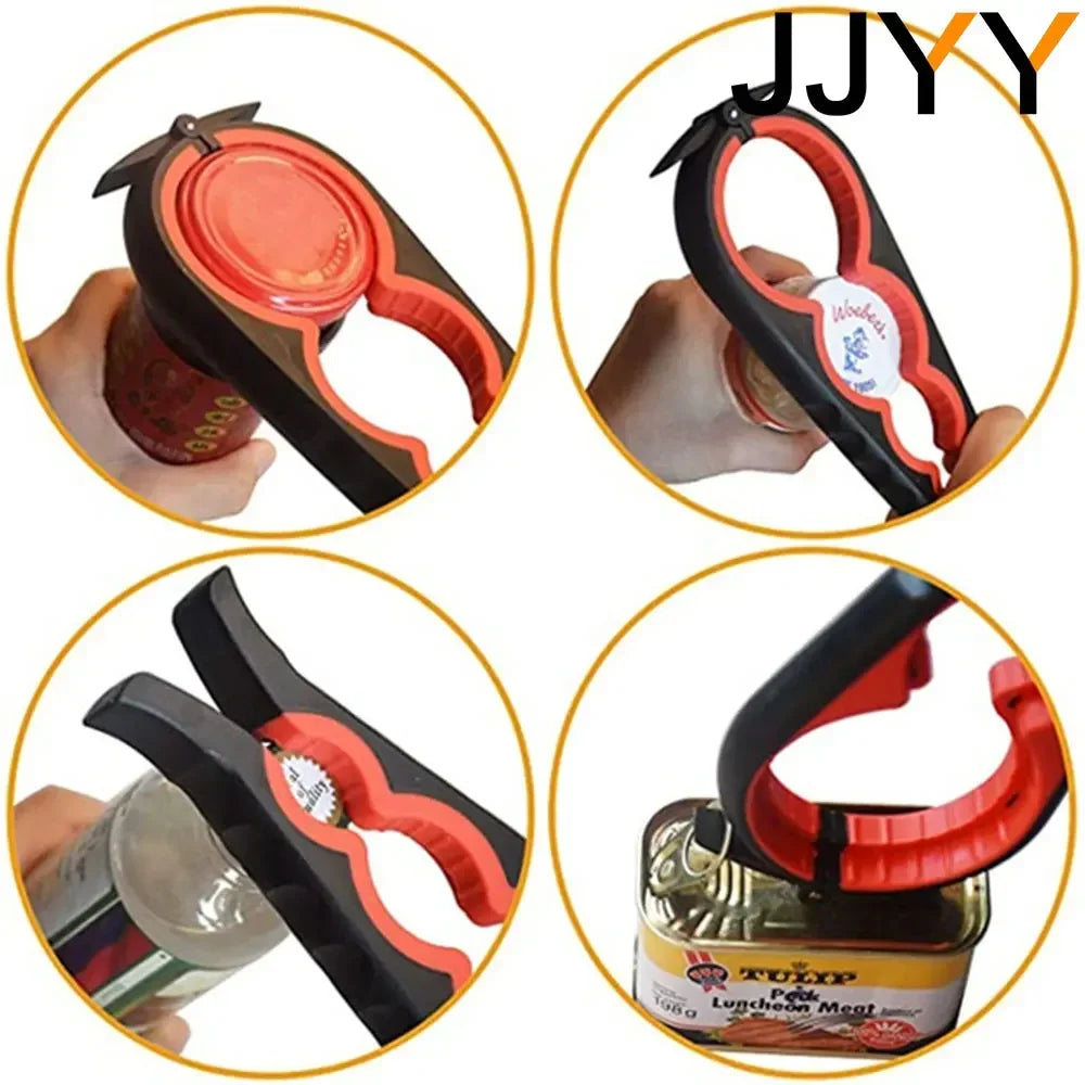 4-in-1 Multi-Function Can & Bottle Opener – Anti-Slip Handle Lid Twister for Jars, Cans, Pull-Tabs & Beverages
