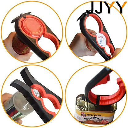 4-in-1 Multi-Function Can & Bottle Opener – Anti-Slip Handle Lid Twister for Jars, Cans, Pull-Tabs & Beverages