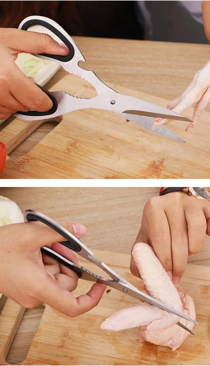 Stainless Steel Multifunction Kitchen Scissors – Heavy-Duty Bone Shears for Chicken, Fish, Vegetables & Household Use