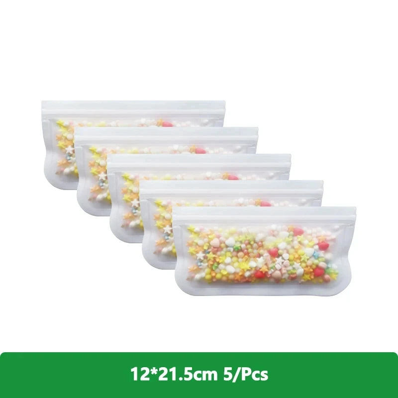 Reusable PEVA Ziplock Storage Bags – BPA-Free, Leak-Proof Freezer & Lunch Bags (1/5/10 Pcs)