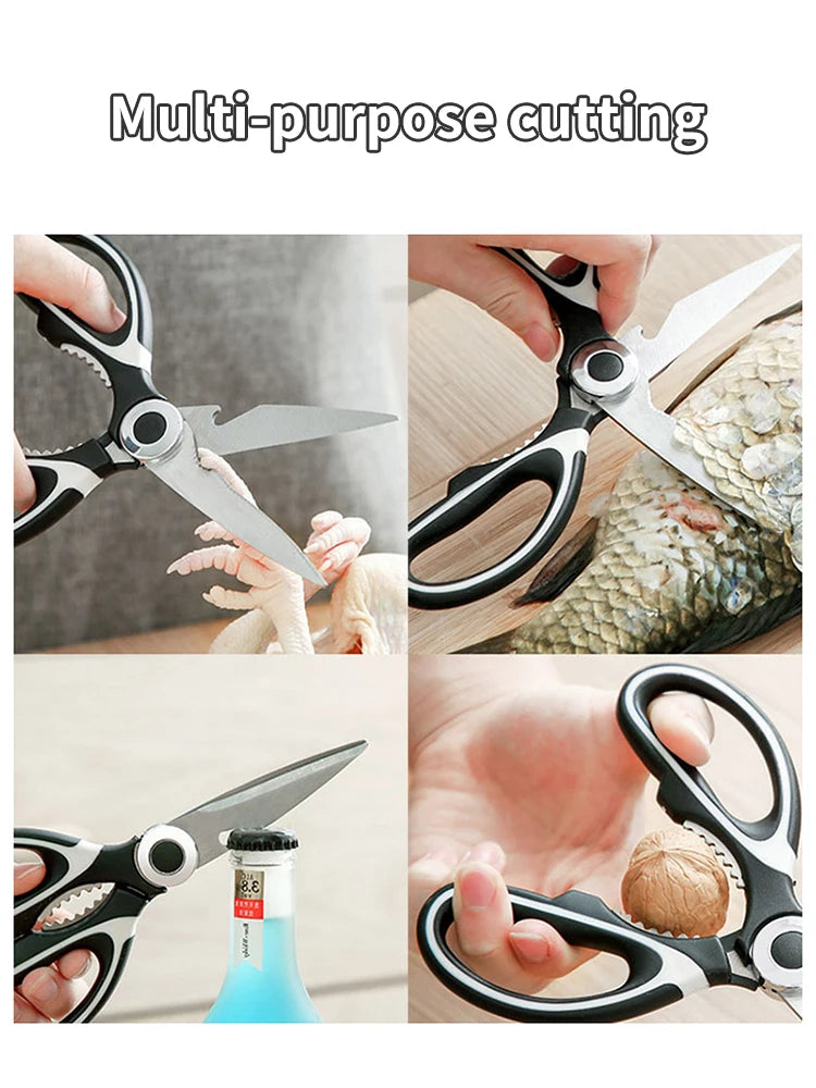 Multi-Functional Stainless Steel Kitchen Scissors – Heavy-Duty Poultry, Fish Bone & Food Prep Shears with Non-Slip Handle + Protective Cover