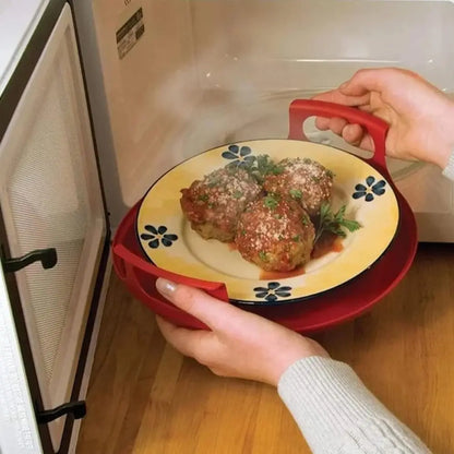 Heat-Resistant Microwave Plate & Bowl Holder – Food-Grade PP Tray with Handle for Carrying Hot Dishes