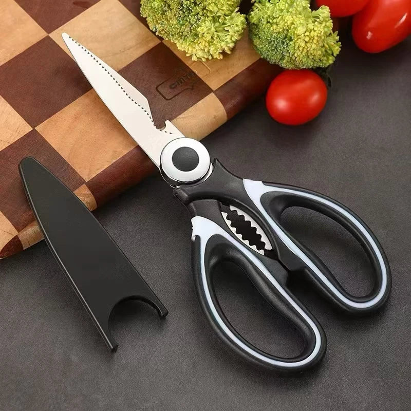 Multi-Functional Stainless Steel Kitchen Scissors – Heavy-Duty Poultry, Fish Bone & Food Prep Shears with Non-Slip Handle + Protective Cover