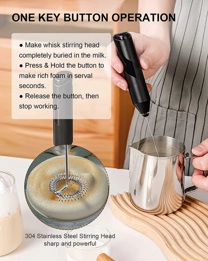 Electric Milk Frother Foam Maker – Portable Battery-Powered Coffee Mixer & Drink Whisk