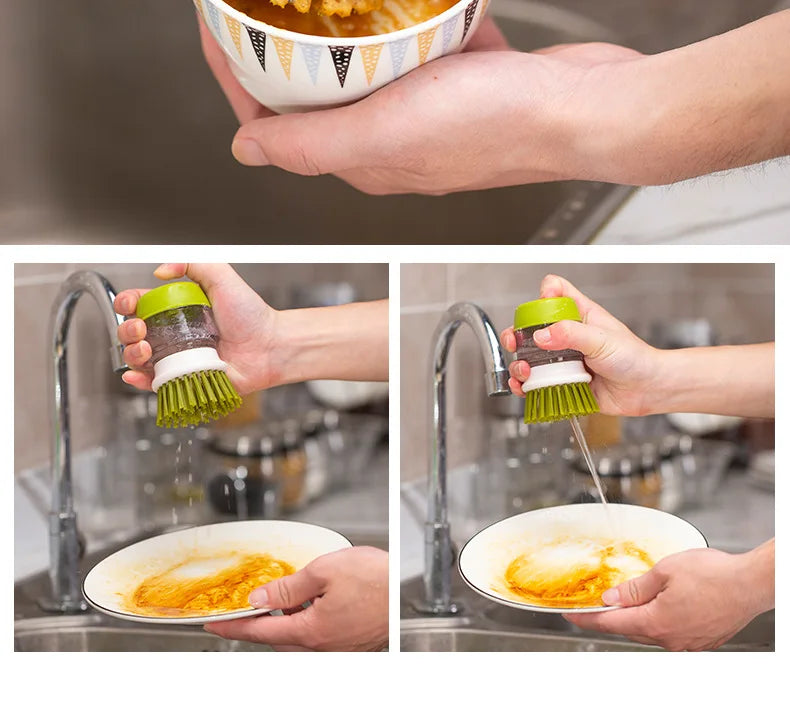 Dish Brush with Soap Dispenser – Multi-Use Soap Dispensing Palm Scrub Brush for Kitchen & Household