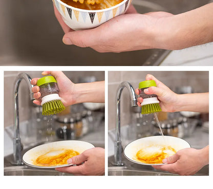 Dish Brush with Soap Dispenser – Multi-Use Soap Dispensing Palm Scrub Brush for Kitchen & Household